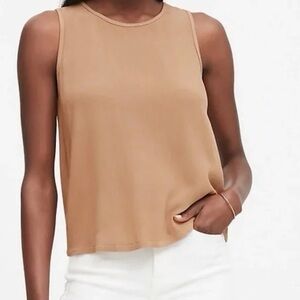 Women's Tan Sleeveless Top with Button Back Detail